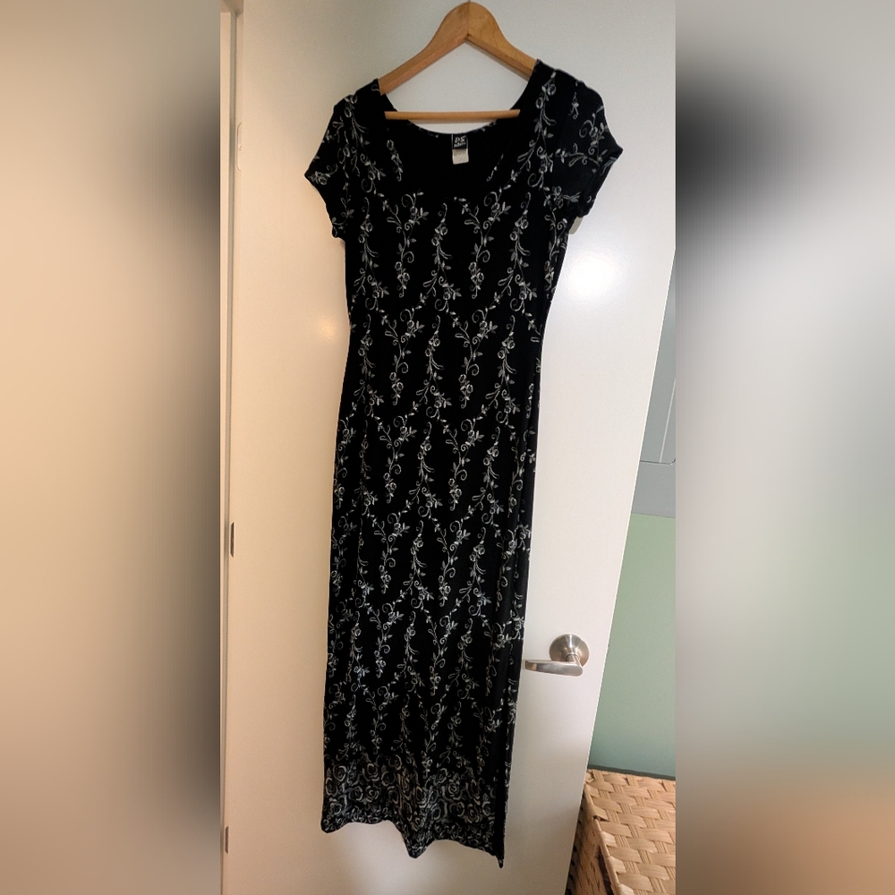 90s Y2k Black and White Floral Maxi Dress Including Slip